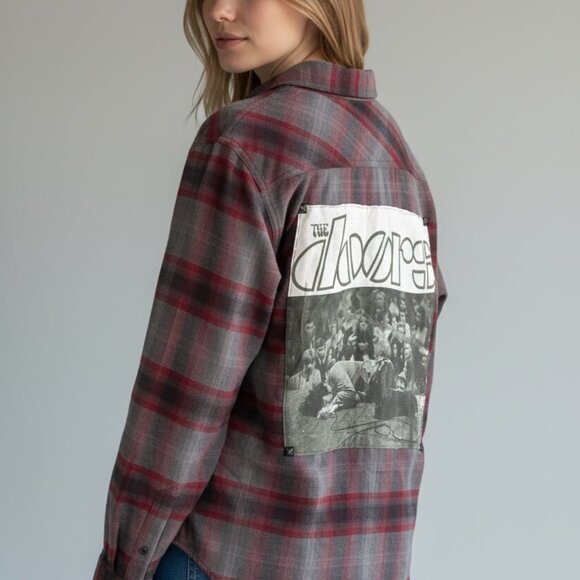 BROKEN BANDIT THE DOORS UPCYCLED ONE OF A KIND FLANNEL - Picture 1 of 7